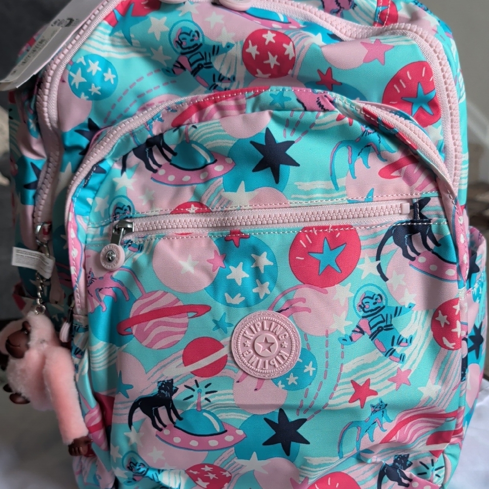 Kipling Kids Pink & Aqua Space-Print Backpack
